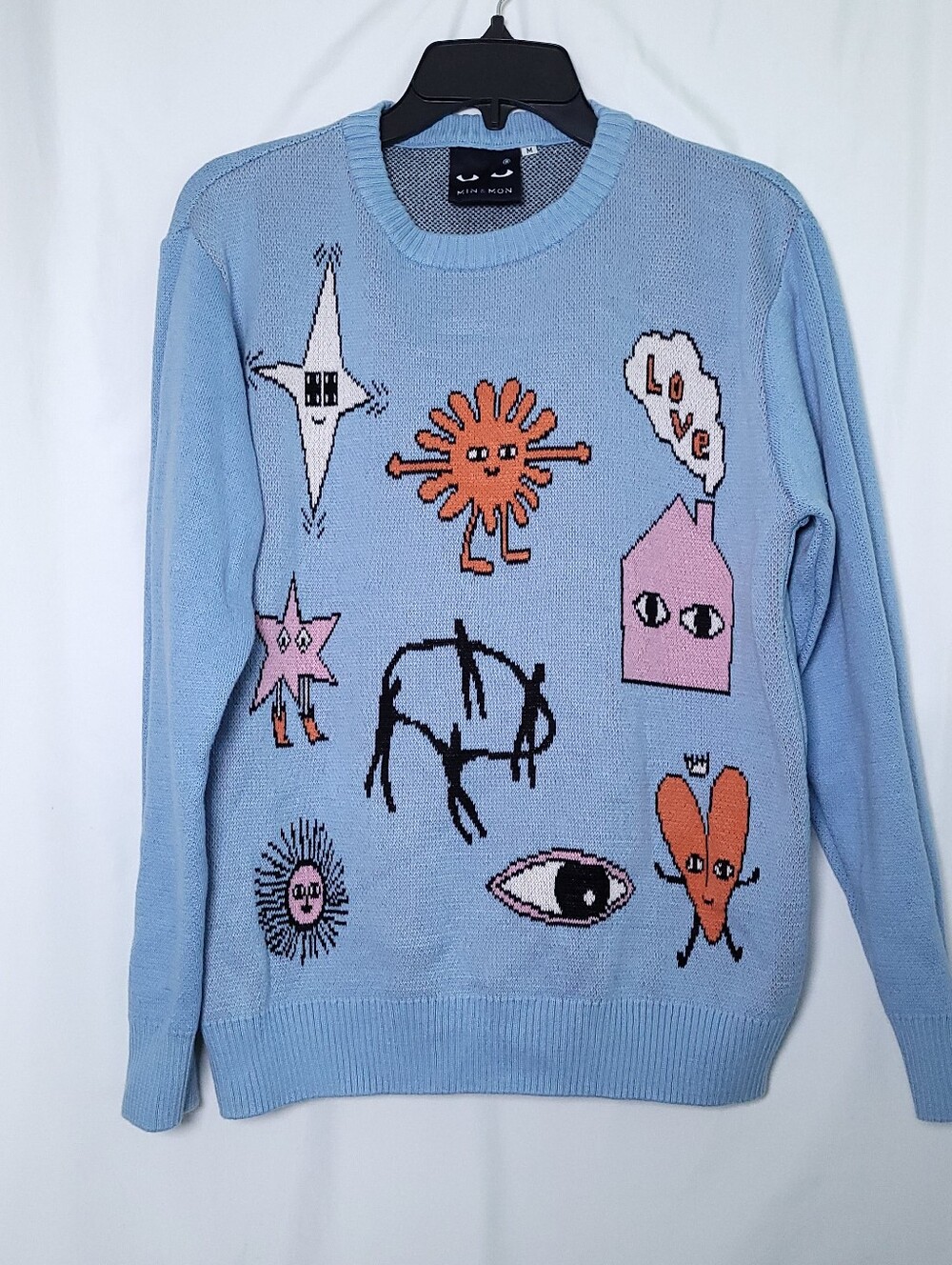 MIN & MON Women's Whimsical Artsy Graphic Pullover Long Sleeve Sweater MEDIUM